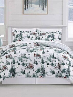 Twin Bed Ensemble Winter Forest 6-Pc. Com Red, Green Twin